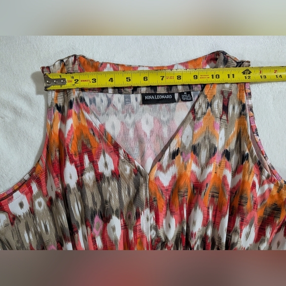 Nina Leonard Sleeveless Summer Dress, Size Medium, Belted Multicolor Pattern - Picture 7 of 7